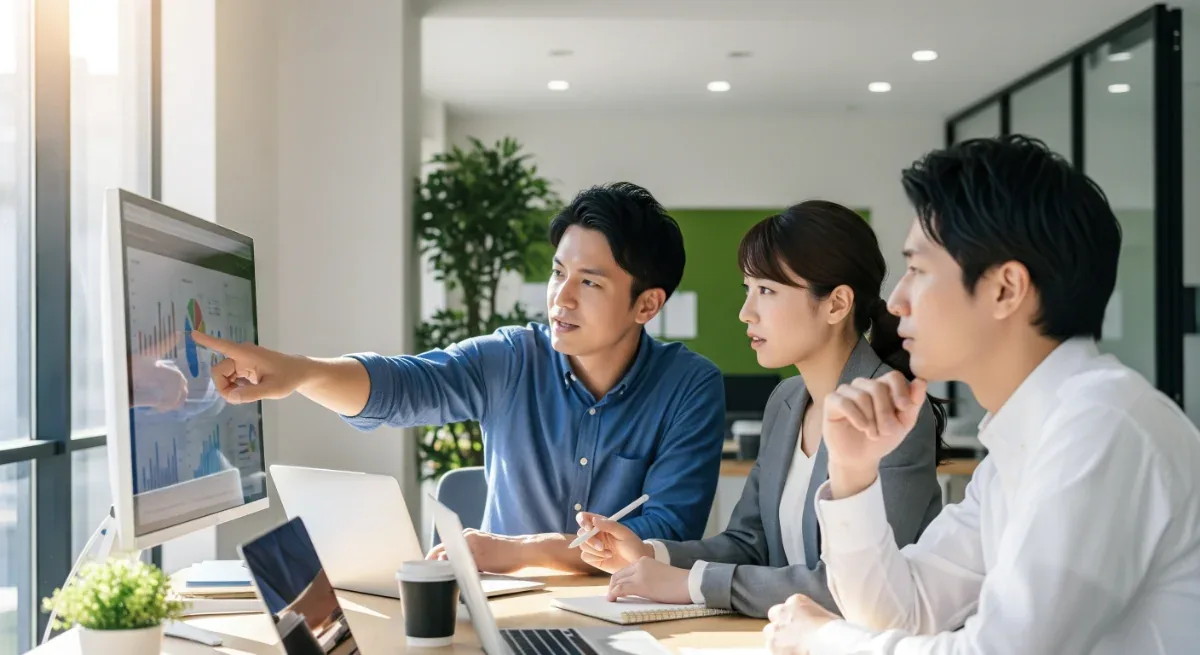 課題を出す企業と提案する企業が一緒に検討する打ち合わせ